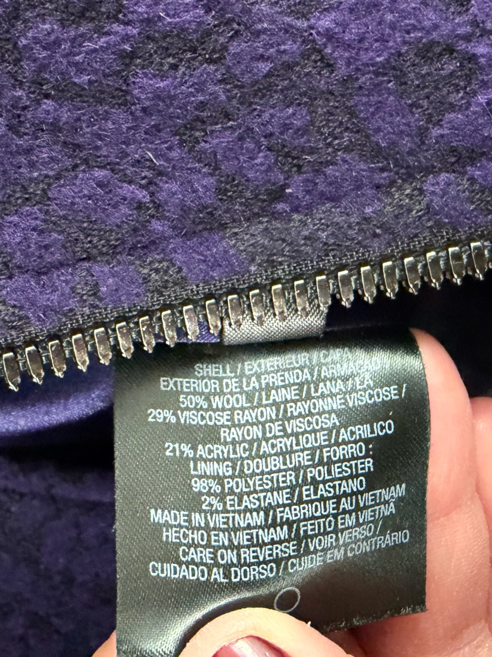 T Tahari Motto Style Wool Blend Velvet Sleeve Jacket Purple Size 12 - Picture 12 of 16